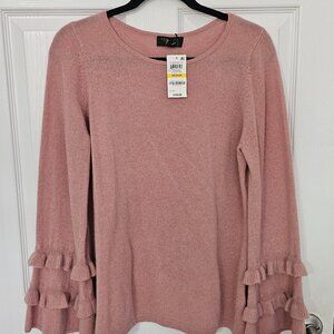 NWT Charter Club Dusty Rose Ruffle Sleeve Sweater 100% Cashmere